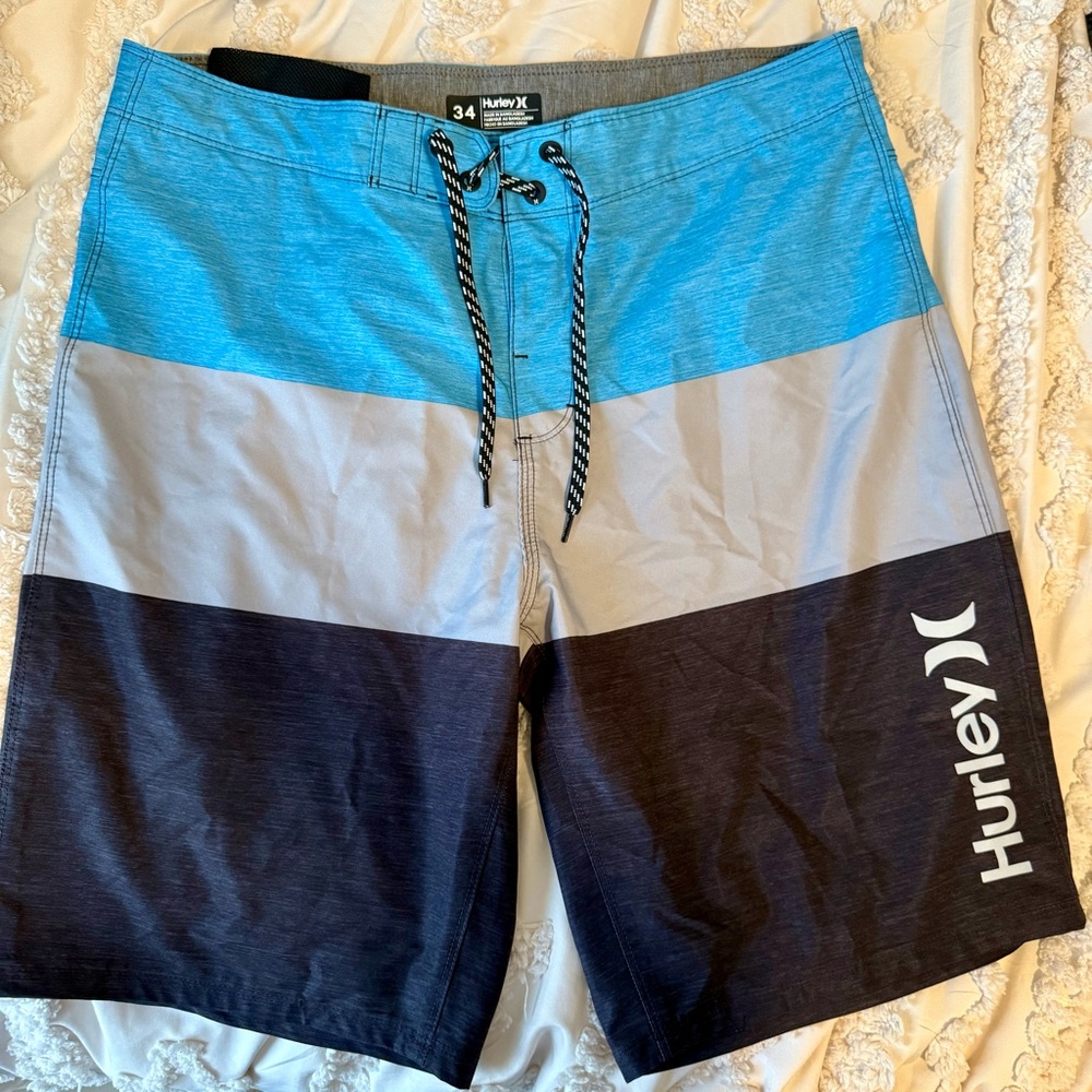 Hurley Men's Blue, Gray, and Black Board Shorts